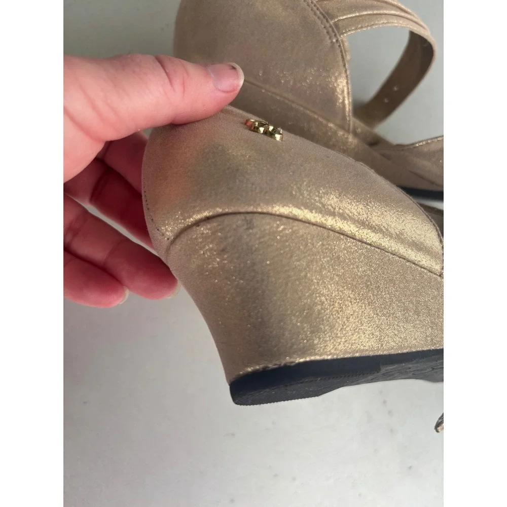 Jessica Simpson Girls Gold Metallic Mary Jane Dress Shoes Heels Buckle Strap